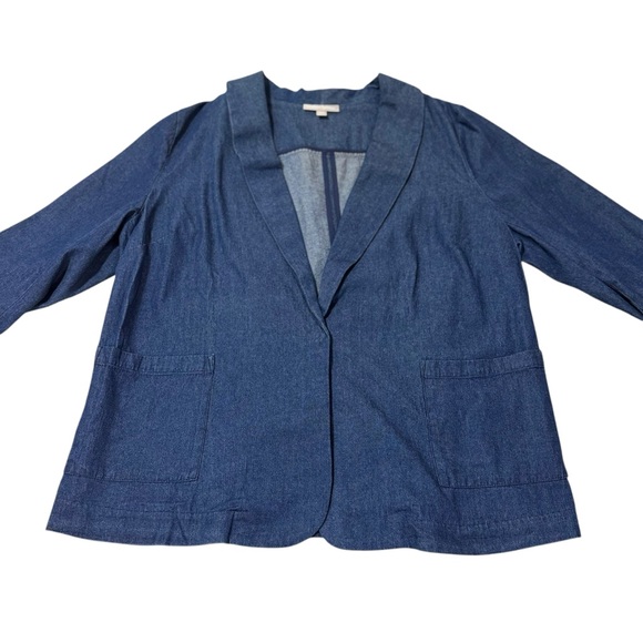Woman Within Blue Denim Jean Jacket Blazer Snap Button Closure Women’s Size 22 w - Picture 2 of 6
